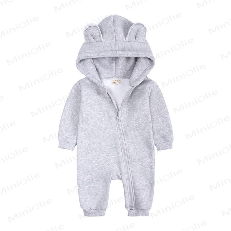 Baby Little Ears Hooded Zip Romper - Light Gray - 18-24M - image 6