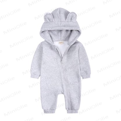 Baby Little Ears Hooded Zip Romper - Light Gray - 18-24M - image 6