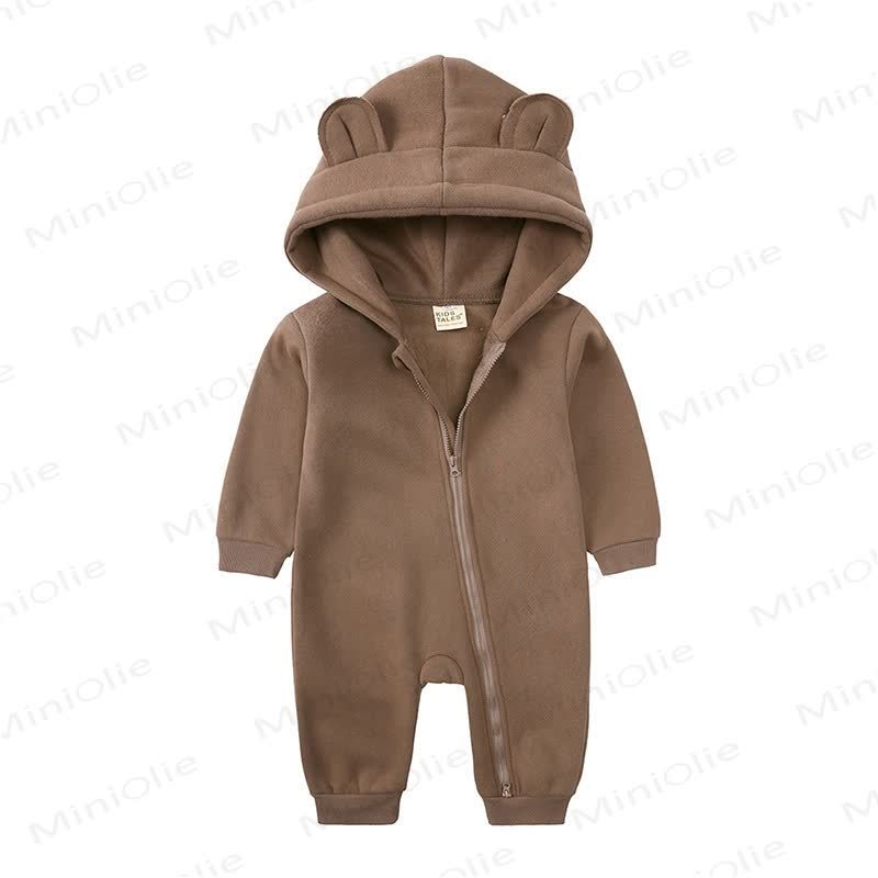Baby Little Ears Hooded Zip Romper - Coffee Brown - 18-24M - image 7