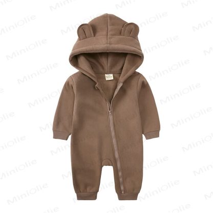 Baby Little Ears Hooded Zip Romper - Coffee Brown - 18-24M - image 7