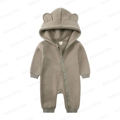 Baby Little Ears Hooded Zip Romper - Taupe - 18-24M - image 8