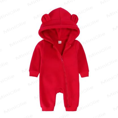 Baby Little Ears Hooded Zip Romper - Bright Red - 18-24M - image 12