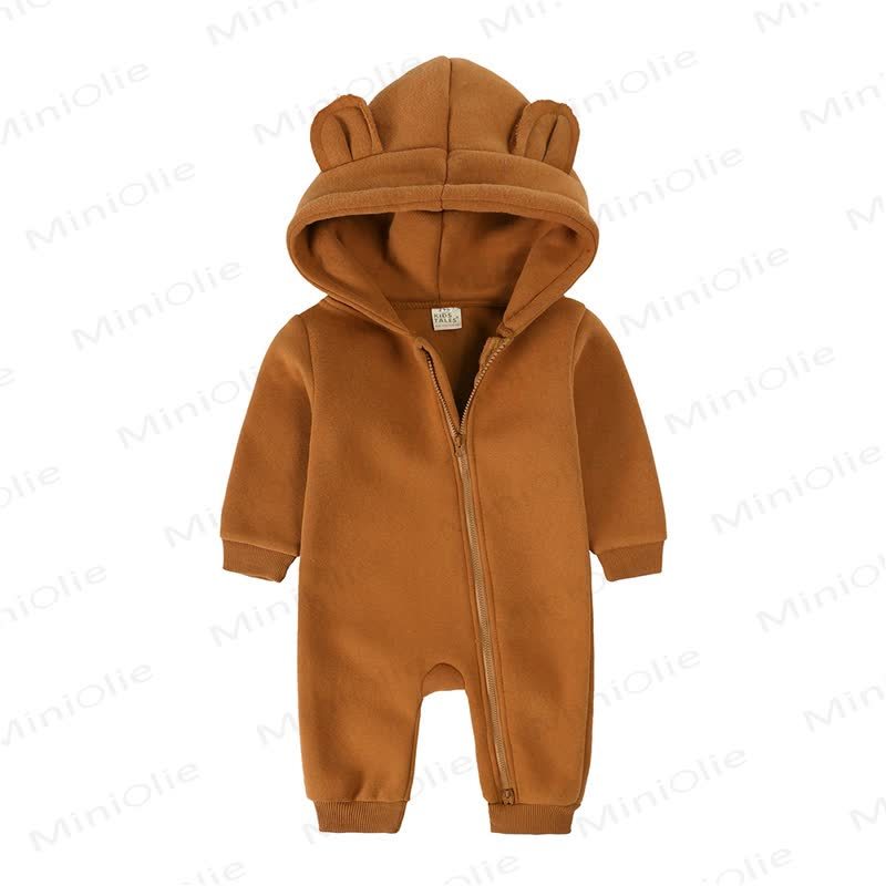 Baby Little Ears Hooded Zip Romper - Caramel Brown - 18-24M - image 14