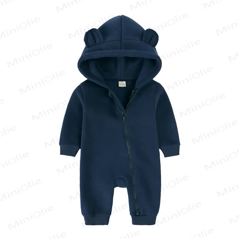 Baby Little Ears Hooded Zip Romper - Navy Blue - 18-24M - image 16