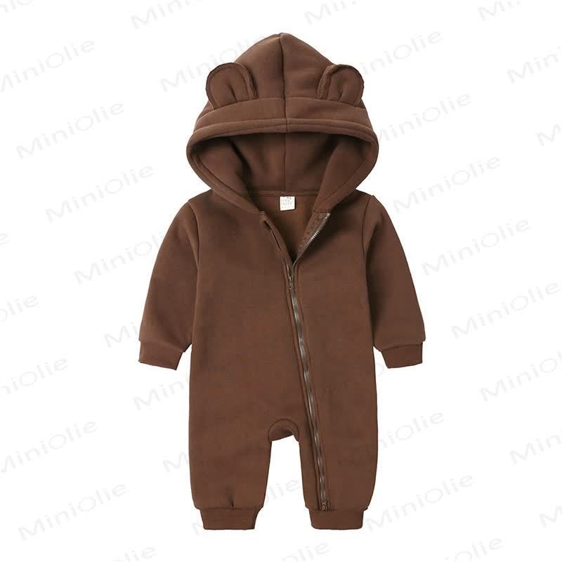 Baby Little Ears Hooded Zip Romper - Dark Chocolate - 18-24M - image 17