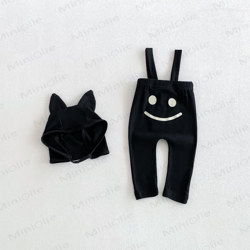 Baby Solid Color Ribbed Top or Halloween Themed Overalls with Hat - Black Overalls - 18-24M - image 3