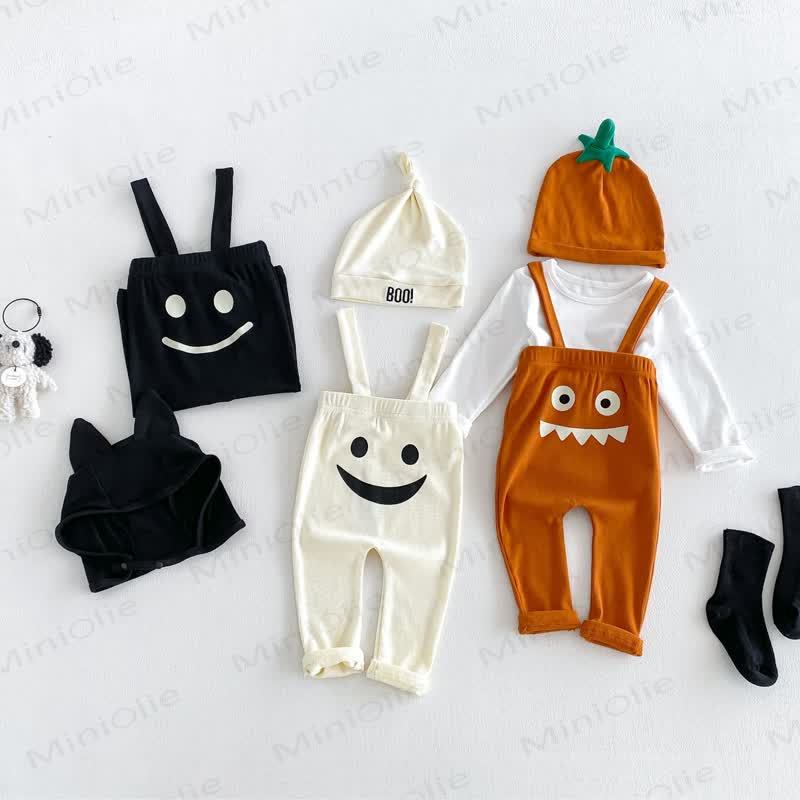 Baby Solid Color Ribbed Top or Halloween Themed Overalls with Hat - image 1