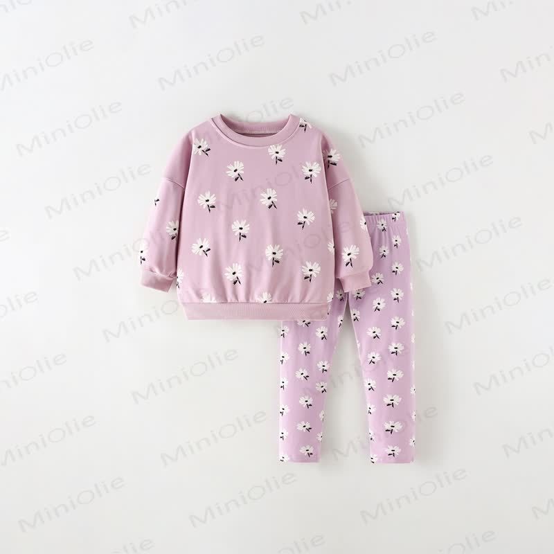 Toddler Girls Purple Daisy Print Sweatshirt and Pants Set - Purple - 10-11T - image 2
