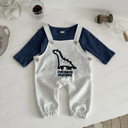 DINOSAUR VENTURE Baby Long Sleeve Tee and Overalls Set - Gray - 12-18M - image 2