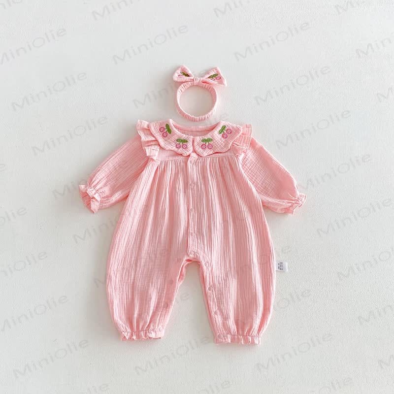 Baby Peter Pan Collar Long Sleeve Romper - Pink - 18-24M - image 4