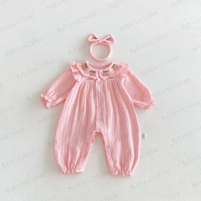 Baby Peter Pan Collar Long Sleeve Romper - Pink - 18-24M - image 4