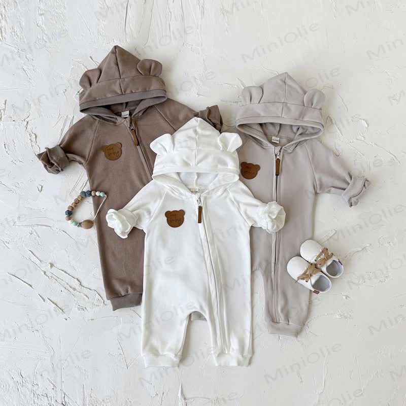 BEAR BABY Baby Bear Ear Hooded Zip Romper - image 1