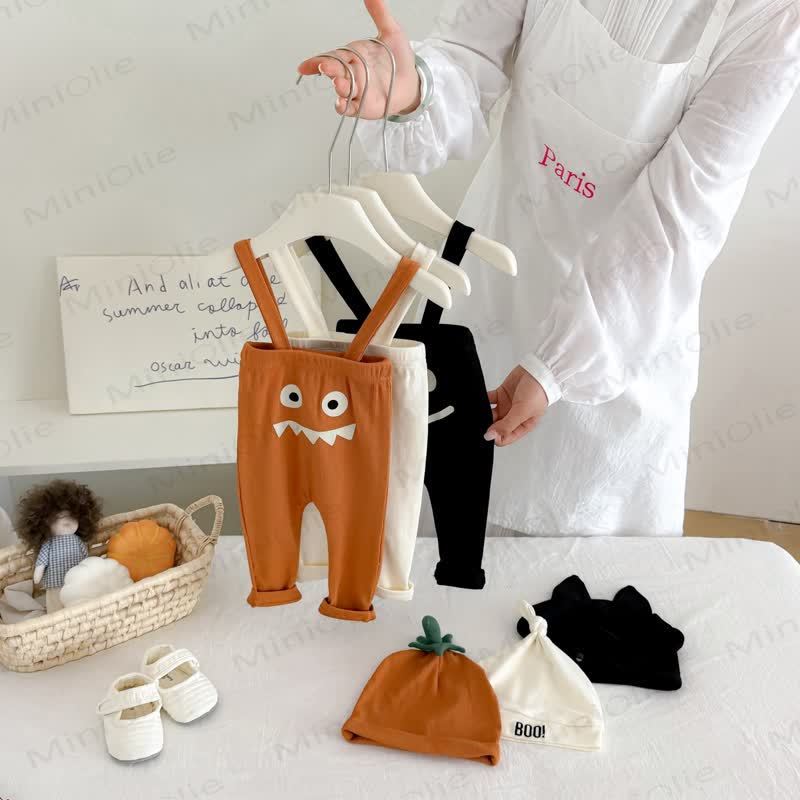 BOO! Baby Ribbed Smile Print Overalls & Hat Set and Solid Color Tee - image 2