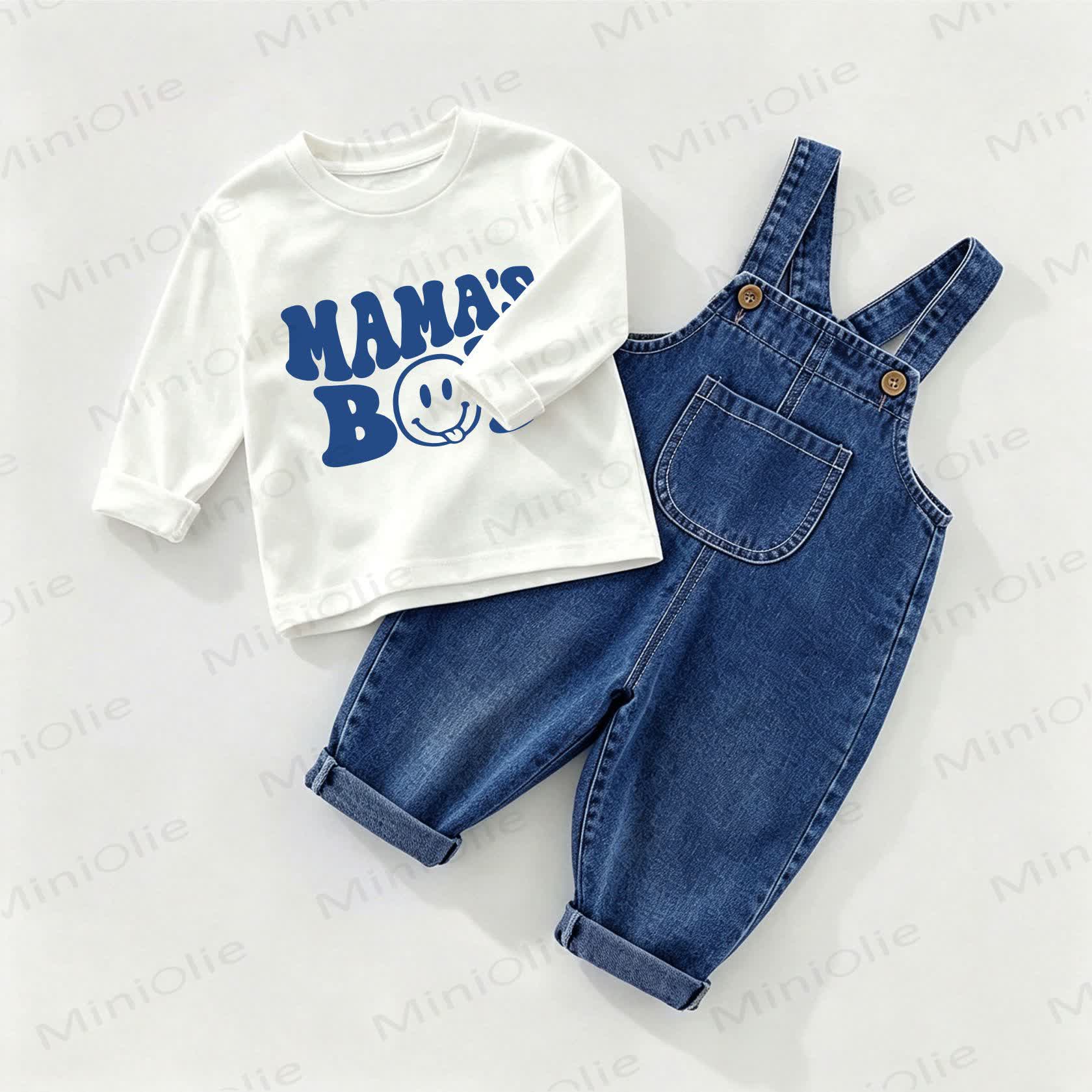 MAMA'S BOY Baby Denim Overalls and Tee 2-piece Set - White&Blue - 2-3T - image 1