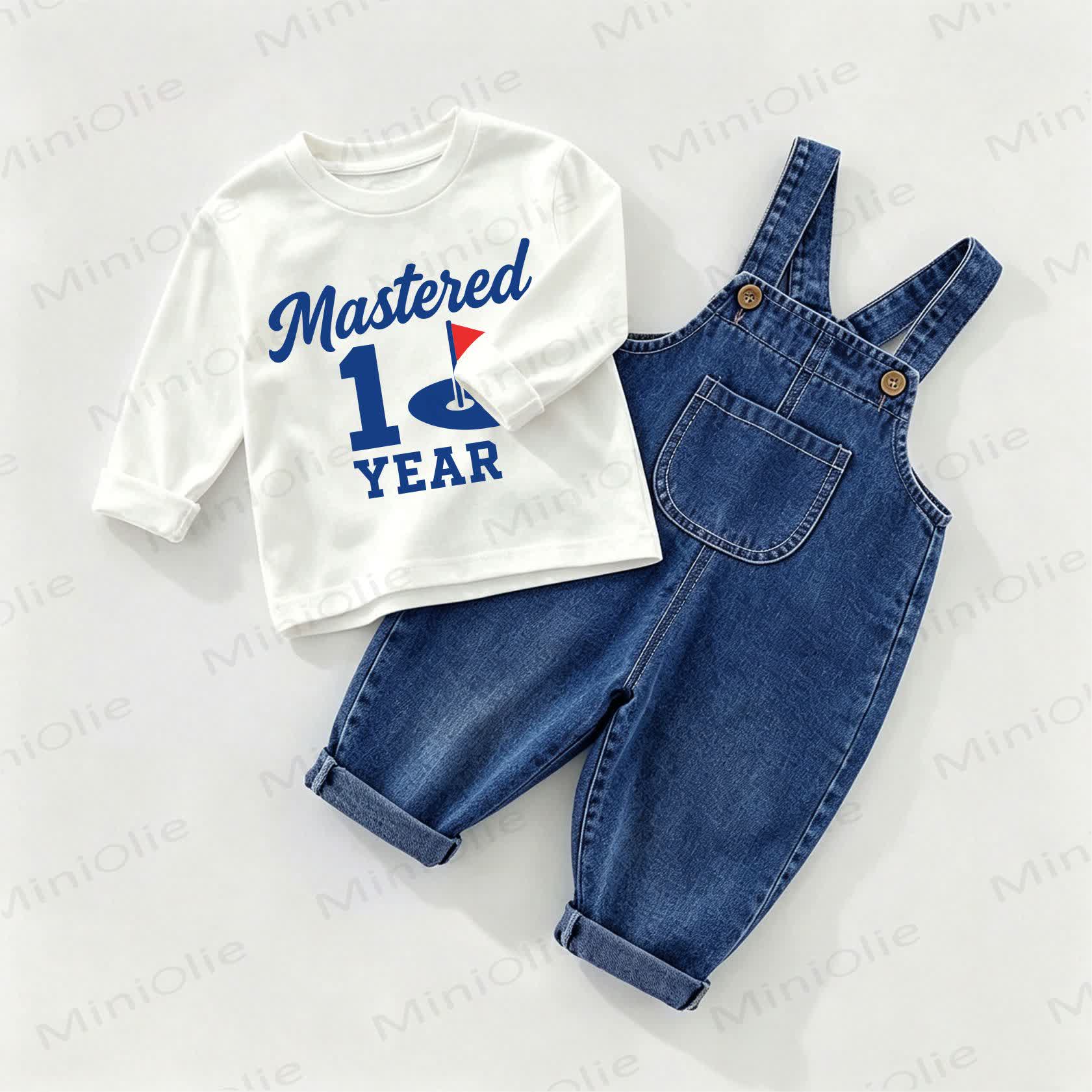 MASTERED 1 YEAR Baby Denim Overalls and Tee 2-piece Set - White&Blue - 2-3T - image 1