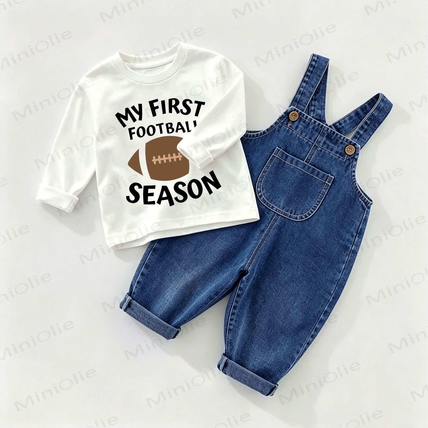 MY FIRST FOOTBALL SEASON Baby Denim Overalls and Tee 2-piece Set - White&Blue - 2-3T - image 1