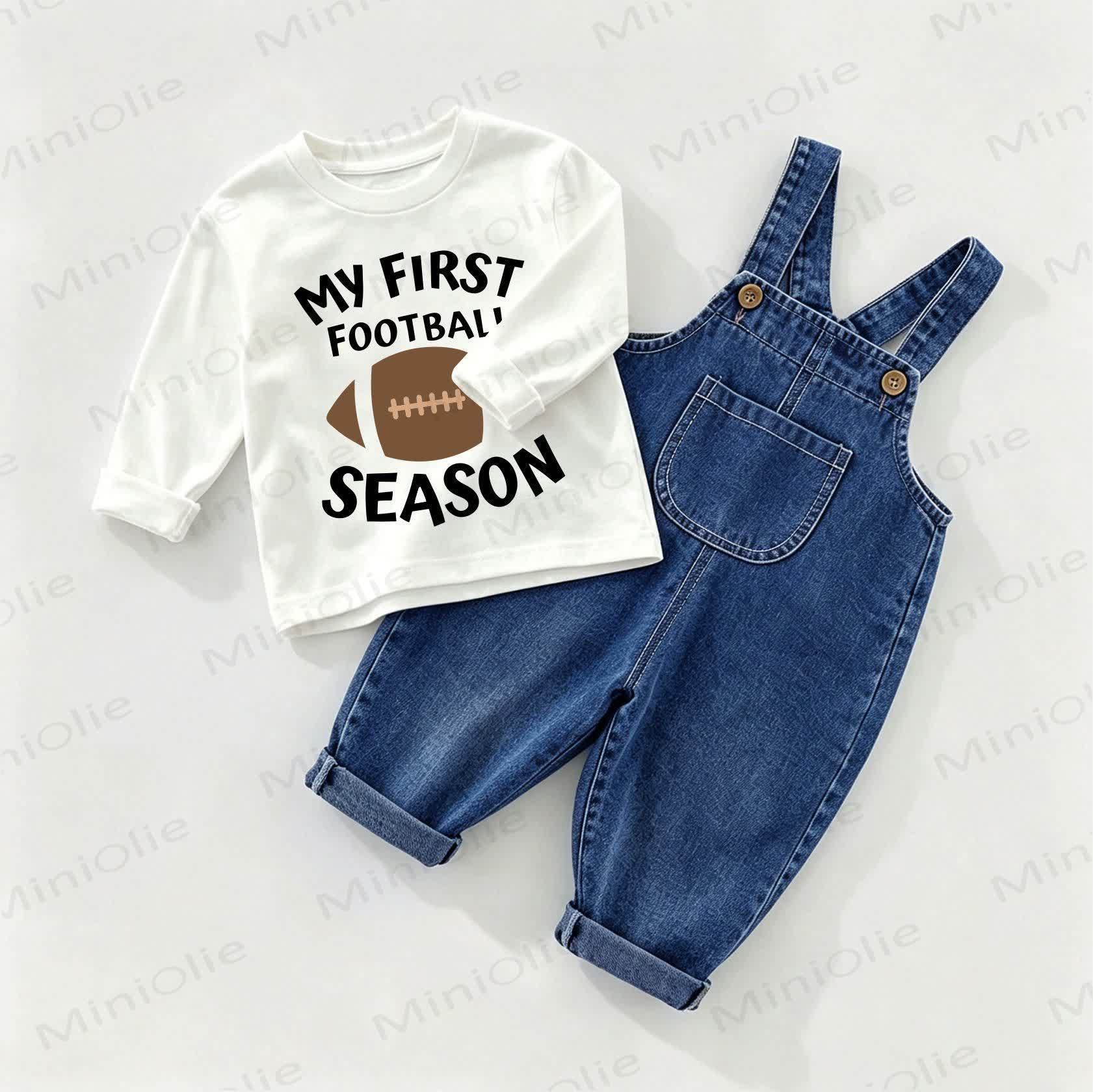 MY FIRST FOOTBALL SEASON Baby Denim Overalls and Tee 2-piece Set - White&Blue - 2-3T - image 1