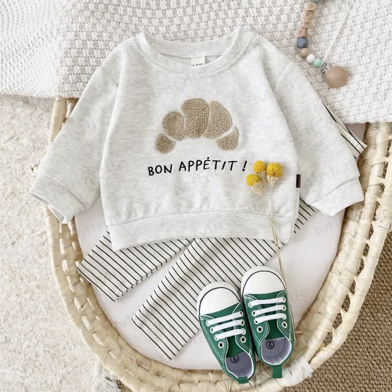 BON APPÉTIT! Baby Gray Croissant Sweatshirt and Striped Leggings Set - image 1