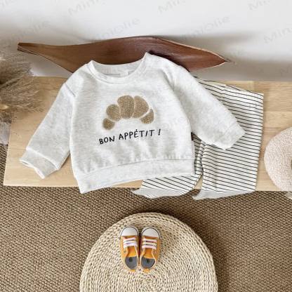 BON APPÉTIT! Baby Gray Croissant Sweatshirt and Striped Leggings Set - Gray - 2-3Y - image 2