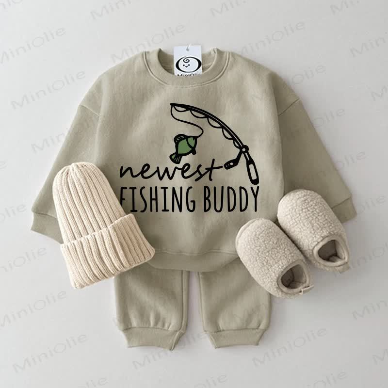 NEWEST FISHING BUDDY Baby Sweatshirt 2-piece Set - Grey Green - 2-3T - image 2