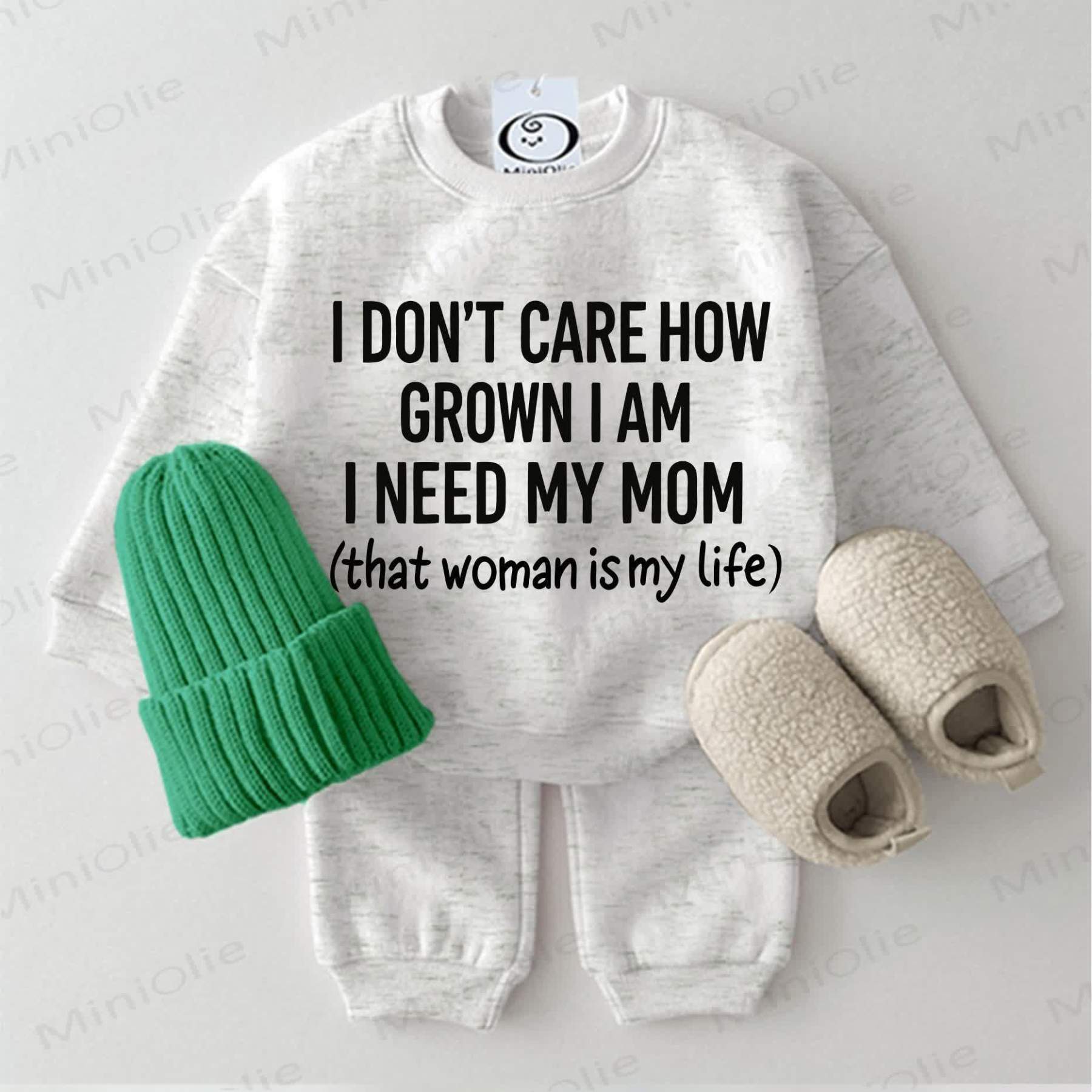 I DON'T CARE HOW GROWN I AM I NEED MY MOM (THAT WOMAN IS MY LIFE) Baby 2-piece Light Grey Set - Light Grey - 2-3T - image 1