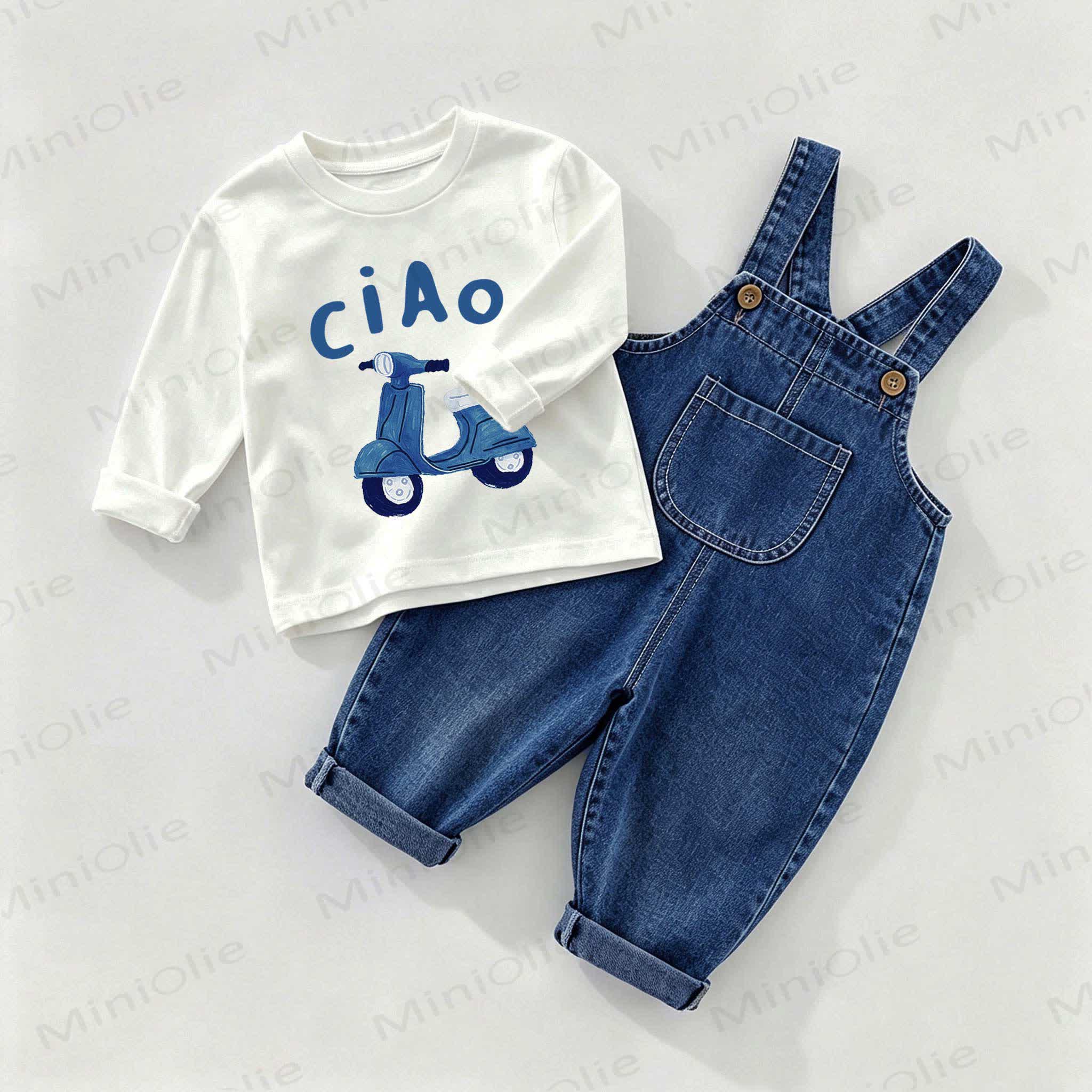 CIAO Baby Denim Overalls and Tee 2-piece Set - White&Blue - 2-3T - image 1