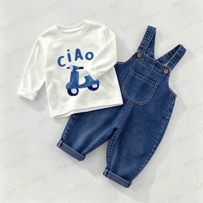 CIAO Baby Denim Overalls and Tee 2-piece Set - White&Blue - 2-3T - image 1
