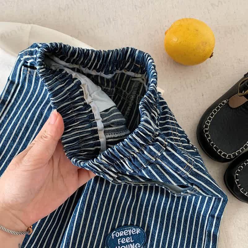 Toddler Baby Navy Vintage Patch Striped Denim Pants - image 5