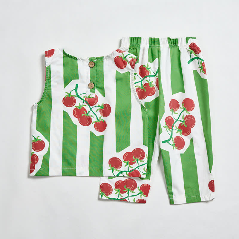 Baby Toddler Cherry Print Striped Top and Shorts 2-piece Set - image 3