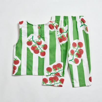 Baby Toddler Cherry Print Striped Top and Shorts 2-piece Set - image 3