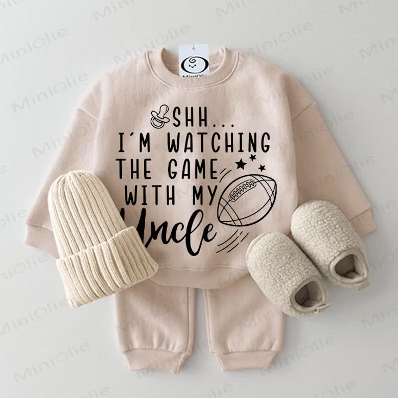 SHH... I'M WATCHING THE GAME WITH MY UNCLE Baby 2-piece Beige Set - Beige - 2-3T - image 1