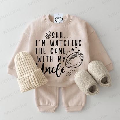 SHH... I'M WATCHING THE GAME WITH MY UNCLE Baby 2-piece Beige Set - Beige - 2-3T - image 1