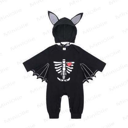 Baby Halloween Bat Wing Black Cotton Romper and Hat - Black Skeleton - 18-24M - image 2