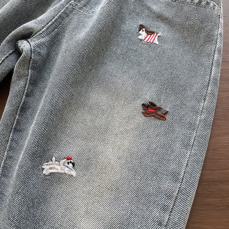 Toddler Baby Puppy Embroidered Washed Denim Pants - image 9
