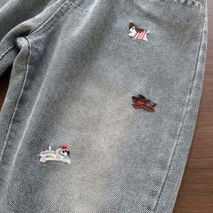 Toddler Baby Puppy Embroidered Washed Denim Pants - image 9