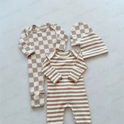 Baby Beige Cotton Romper with Matching Hat - image 3