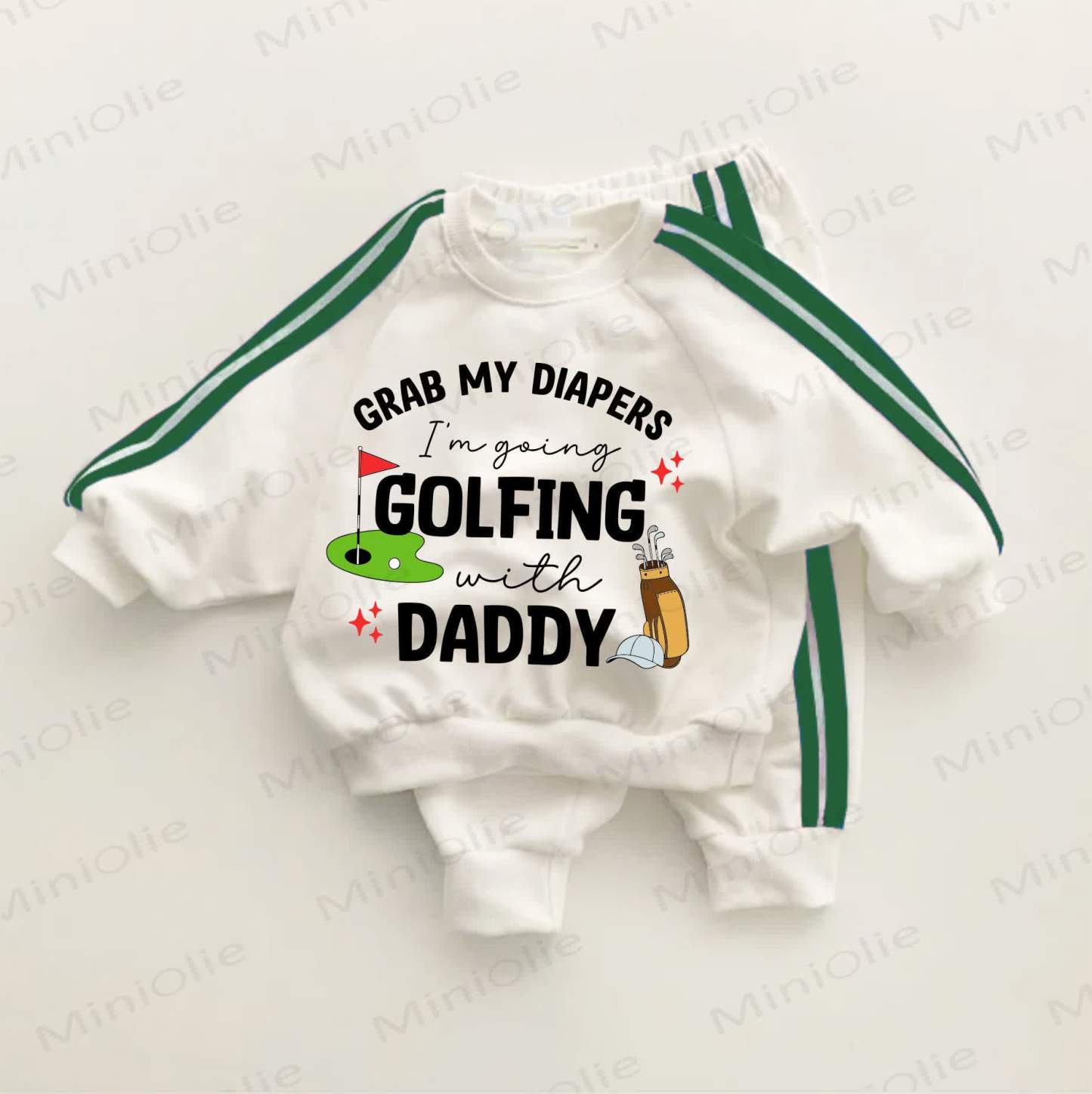 GRAB MY DIAPERS I'M GOING GOLFING WITH DADDY Baby Toddler Green Striped 2-piece Set - White&Green - 3-5T - image 1