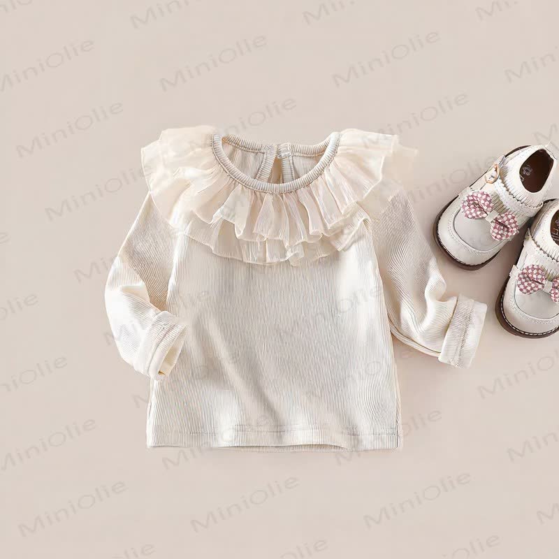 Baby Ruffle Collar Rib Knit Top - Beige - 4-5T - image 3