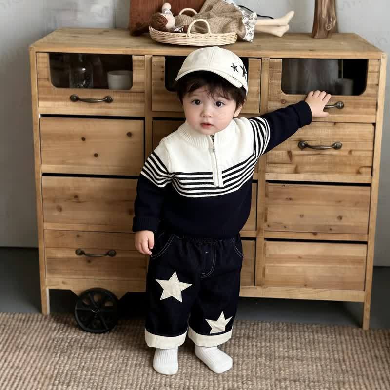 Baby Toddler Colorblock Half Zip Sweater or Denim Pants - image 1
