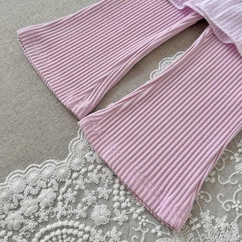 Baby Pink Floral Long Sleeve Peplum and Flared Pants 2-piece Set - image 5