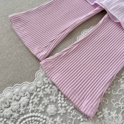 Baby Pink Floral Long Sleeve Peplum and Flared Pants 2-piece Set - image 5