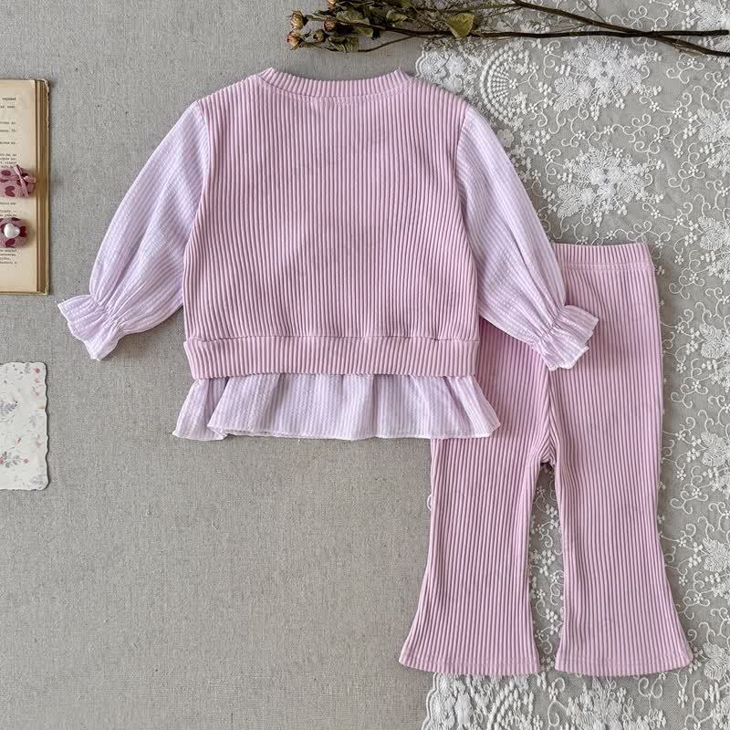 Baby Pink Floral Long Sleeve Peplum and Flared Pants 2-piece Set - image 2