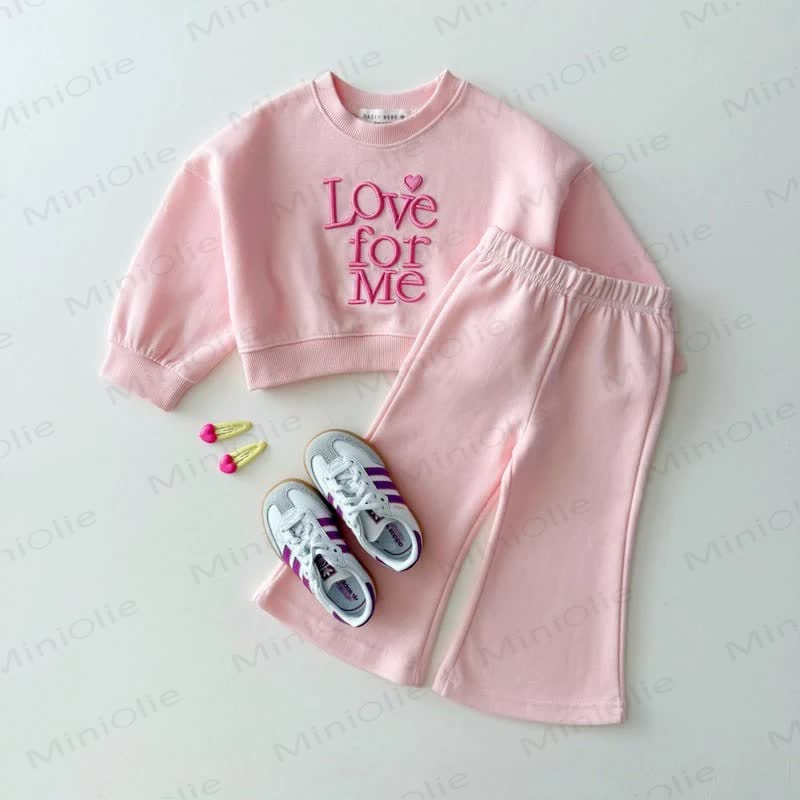 LOVE FOR ME Toddler Girl Cozy Sweatshirt and Flared Pants 2-piece Set - Pink - 6-7T - image 1