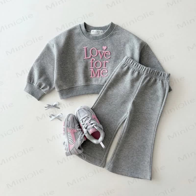 LOVE FOR ME Toddler Girl Cozy Sweatshirt and Flared Pants 2-piece Set - Gray - 6-7T - image 3