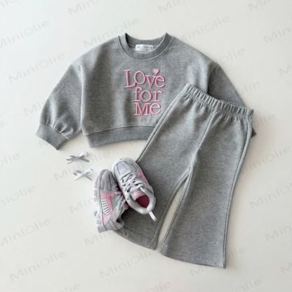 LOVE FOR ME Toddler Girl Cozy Sweatshirt and Flared Pants 2-piece Set - Gray - 6-7T - image 3