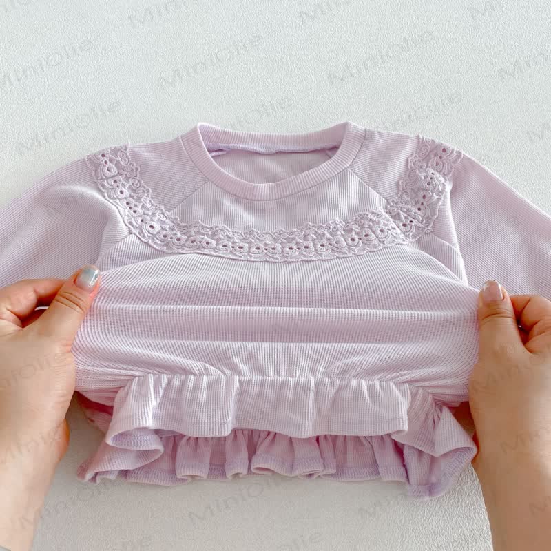 Toddler Baby Solid Color Ruffle Hem Top and Flared Pants 2-piece Set - image 8