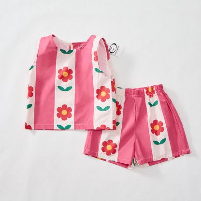 Baby Toddler Girls Pink Flower Print Sleeveless 2-piece Set - image 2