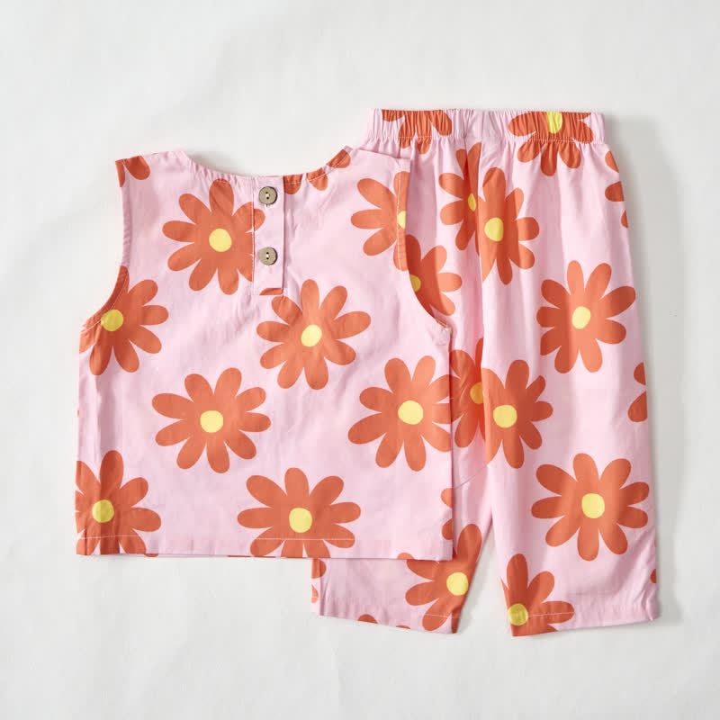 Baby Toddler Pink Flower Sleeveless Top and Pants 2-piece Set - image 3