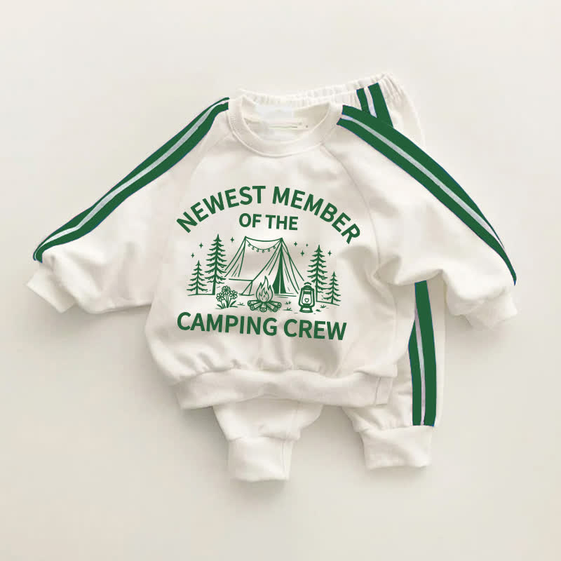 NEWEST MEMBER OF THE CAMPING CREW Baby Toddler Green Striped 2-piece Set - White&Green - 3-5T - image 1