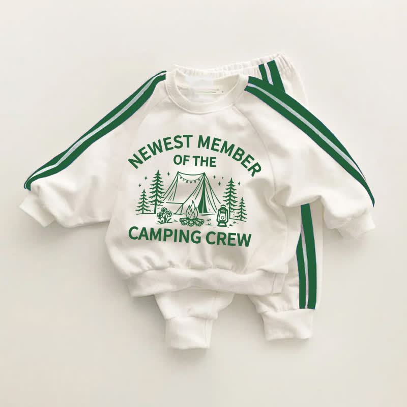 NEWEST MEMBER OF THE CAMPING CREW Baby Toddler Green Striped 2-piece Set - White&Green - 3-5T - image 1